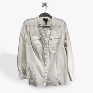 Lane Bryant White Collarless Button-Down Shirt